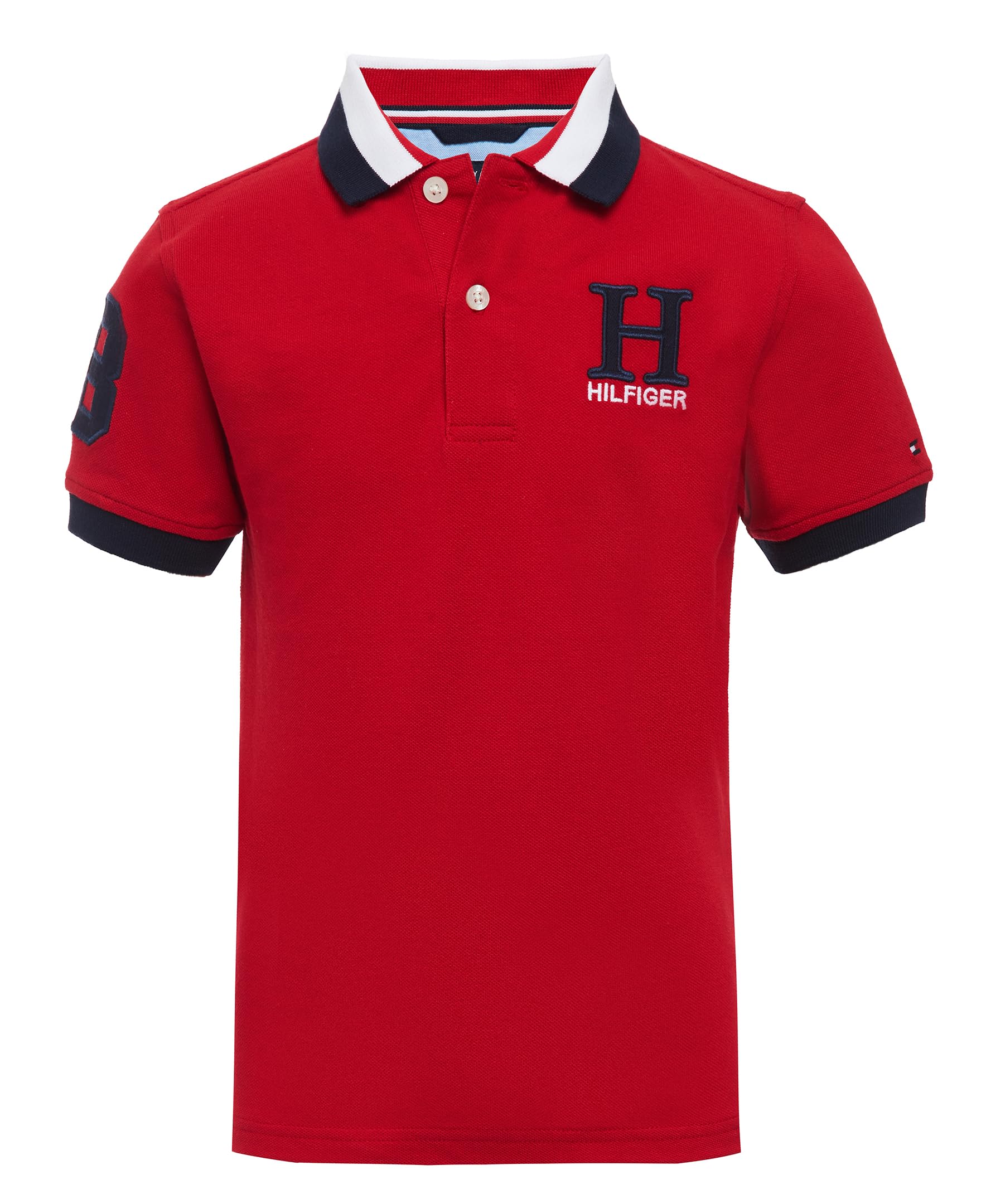 Tommy Hilfiger Boys' Short Sleeve Premium Pique Polo Shirt, Button Closure, Soft & Comfortable